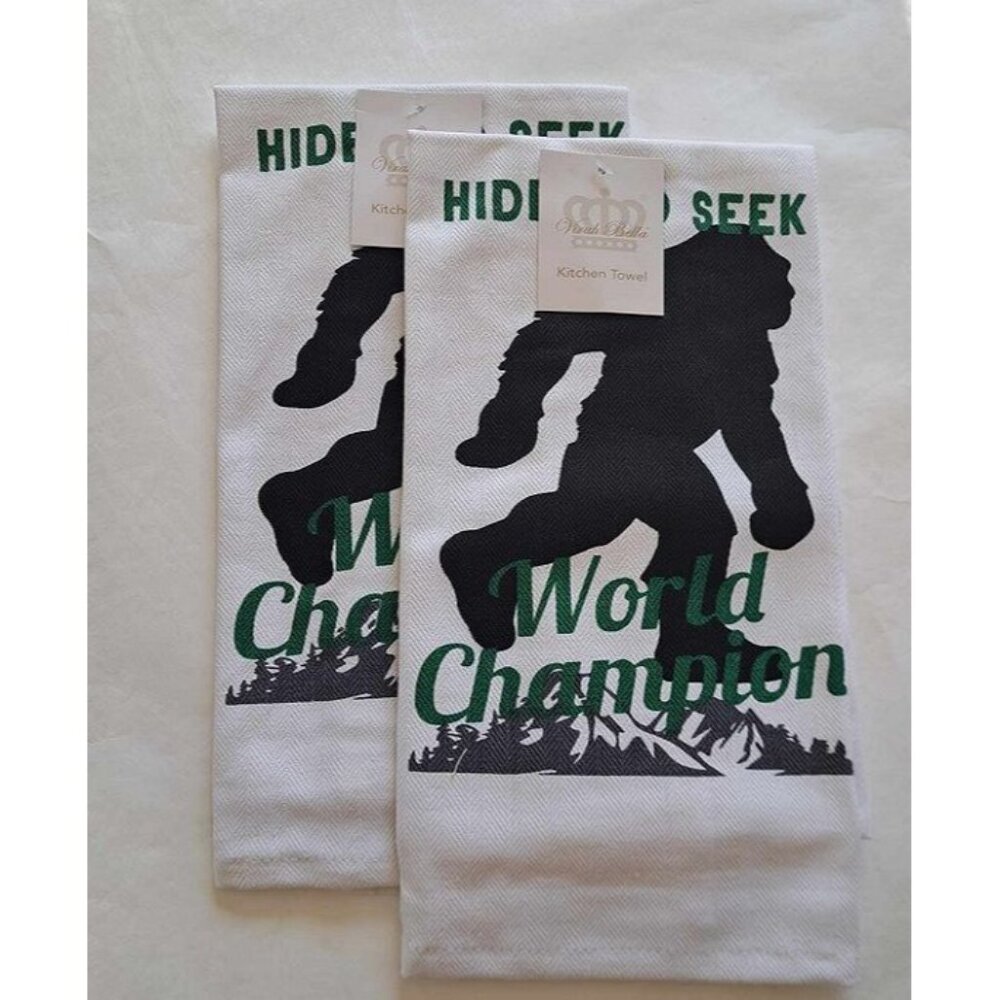2 X New Sasquatch Big Foot 25 x 15" Kitchen Dish Towel Linen Oven Stove Forest - Picture 3 of 3